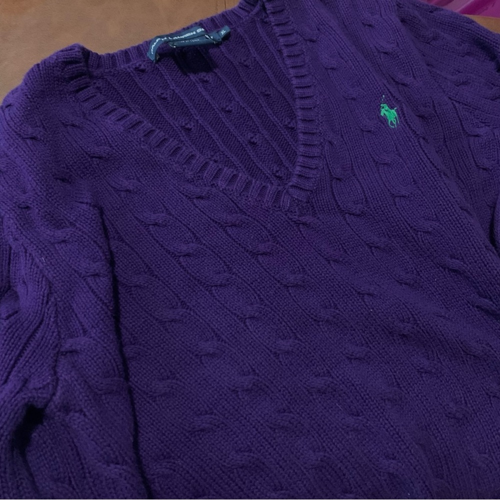 Ralph Lauren Cable Knit Cotton Sweater Women's Size XL, Deep Purple